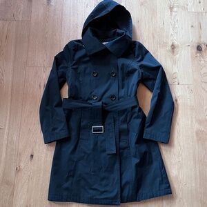 Michael by Michael Kors Black Trench Rain Coat, Hooded, Belted, Size S